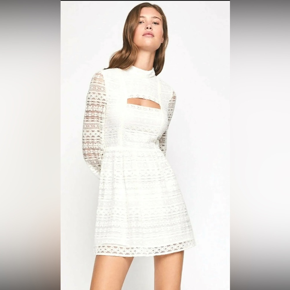 BCBGeneration White Lace Peek-A-Boo Dress